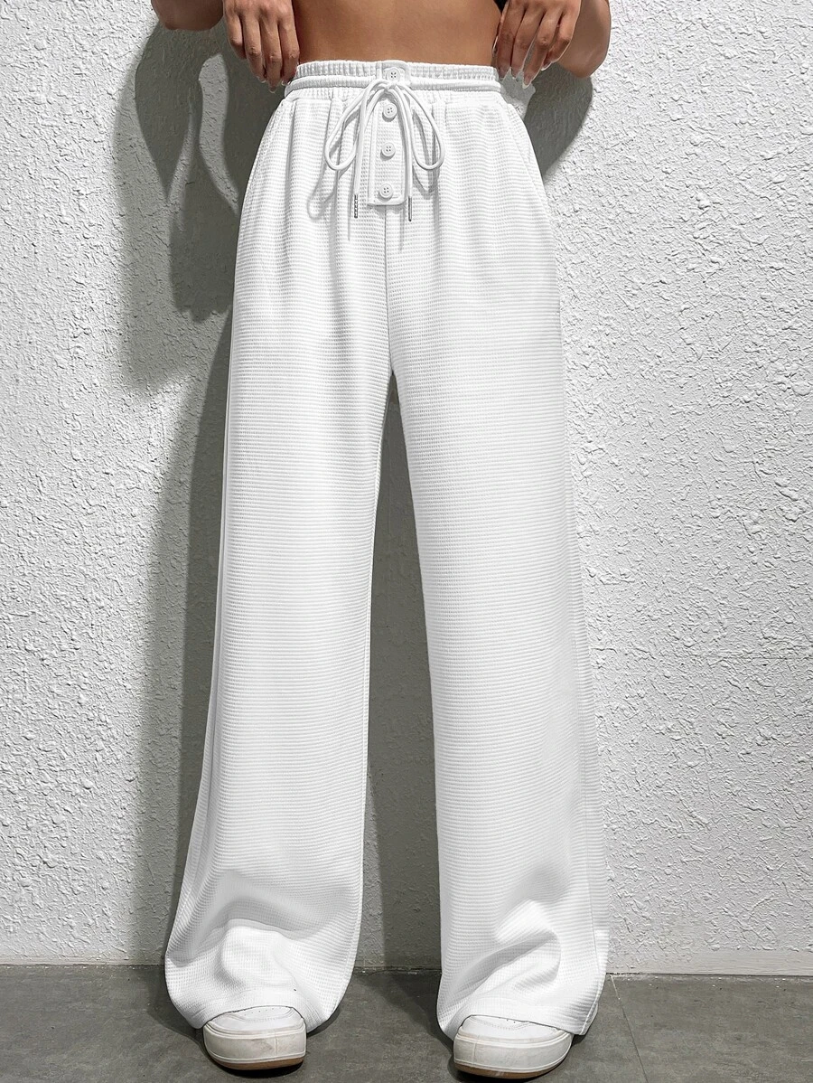 SHEIN EZwear Quần nữ Dây kéo Túi màu trơn Giải trí - trắng - Xem 1