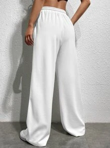 SHEIN EZwear Quần nữ Dây kéo Túi màu trơn Giải trí - trắng - Xem 2