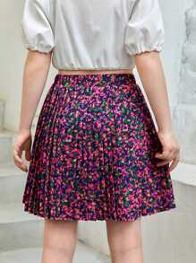 SHEIN 女孩碎花百褶半身裙