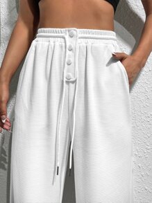 SHEIN EZwear Quần nữ Dây kéo Túi màu trơn Giải trí - trắng - Xem 3