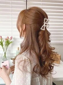 Faux Pearl Decor Hair Claw - White - View 1