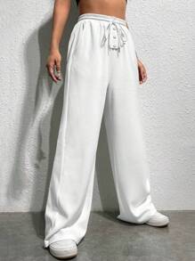 SHEIN EZwear Quần nữ Dây kéo Túi màu trơn Giải trí - trắng - Xem 6