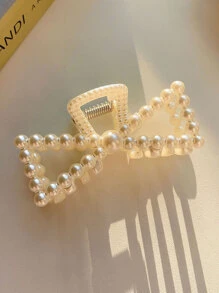 Faux Pearl Decor Hair Claw - White - View 2