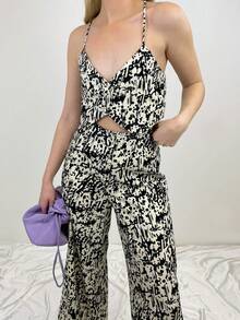 Bộ đồ hai mảnh nữ Bất đối xứng Nút Hội Chữ thập Tất cả trên in Giải trí - Đen và trắng - Xem 5