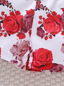 小女童印花挖肩泡泡袖腰帶連身短褲 - 紅白色 - 查看 4