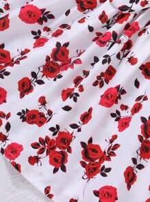 小女童印花泡泡袖繫腰帶洋裝