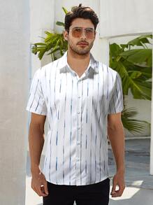 Manfinity Hombres Camisa con estampado de rayas sin camiseta - Blanco - Ver 1