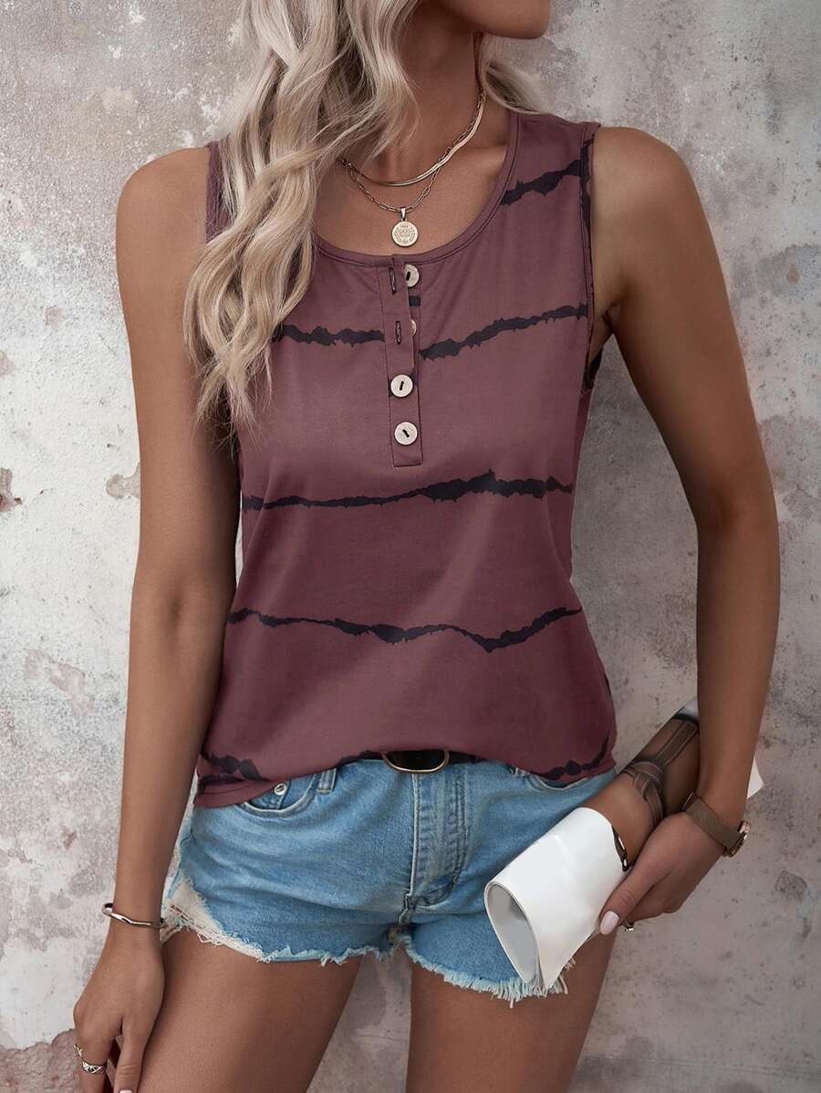 SHEIN LUNE Áo hai dây Nút Cà vạt nhuộm Giải trí - Gỗ đỏ - Xem 1