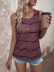 SHEIN LUNE Áo hai dây Nút Cà vạt nhuộm Giải trí - Gỗ đỏ - Xem 3