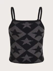 ROMWE Grunge Punk 星星圖案針織吊帶上衣 - 彩色 - 查看 2