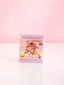 1入組卡通圖形隨機迷你桌面日曆可愛可寫日曆適合家庭辦公室 - 粉色 - 查看 1