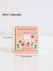 1入組卡通圖形隨機迷你桌面日曆可愛可寫日曆適合家庭辦公室 - 粉色 - 查看 8