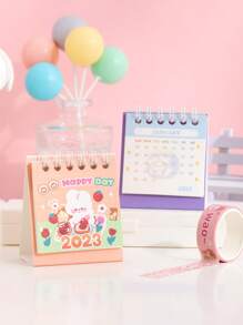 1入組卡通圖形隨機迷你桌面日曆可愛可寫日曆適合家庭辦公室 - 粉色 - 查看 4