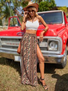 SHEIN VCAY Bộ đồ hai mảnh nữ Tách cao Paisley Boho - Nhiều màu - Xem 4