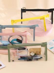 1 Túi Đựng Văn Phòng Phẩm Chắc Chắn Trong Suốt, Túi Đựng Bút Di Động Đơn Giản Dành Cho Học Sinh, Văn Phòng Tổ Chức Văn Phòng Phẩm - Màu vàng - Xem 5