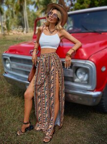 SHEIN VCAY Bộ đồ hai mảnh nữ Tách cao Paisley Boho - Nhiều màu - Xem 5
