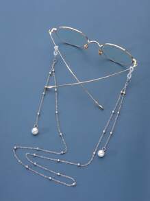 Faux Pearl Decor Glasses Chain - Silver - View 1