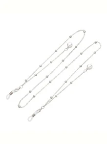 Faux Pearl Decor Glasses Chain - Silver - View 2
