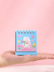 1入組卡通圖形隨機迷你桌面日曆可愛可寫日曆適合家庭辦公室 - 粉色 - 查看 5