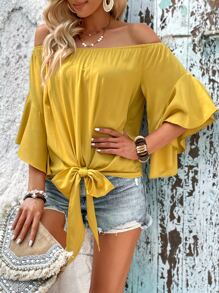 Breezaya Blouse Col Bardot Manches Évasées À Nœud