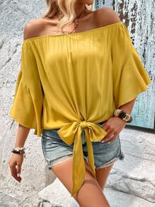 Breezaya Blouse Col Bardot Manches Évasées À Nœud