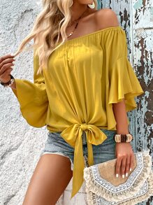 Breezaya Blouse Col Bardot Manches Évasées À Nœud