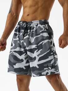 Manfinity Sport Corelite Men Camo Print Drawstring Waist Sports Shorts - Grey - View 1
