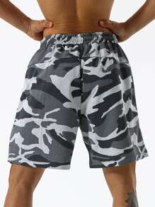 Manfinity Sport Corelite Men Camo Print Drawstring Waist Sports Shorts - Grey - View 2