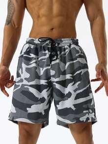 Manfinity Sport Corelite Men Camo Print Drawstring Waist Sports Shorts - Grey - View 5