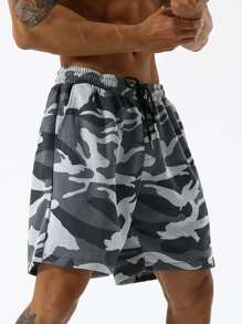 Manfinity Sport Corelite Men Camo Print Drawstring Waist Sports Shorts - Grey - View 6