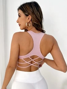 SHEIN Yoga Sxy Crisscross Backless Sports Bra - Baby Pink - View 2