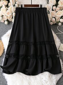 SHEIN Holidaya Váy Plus Size Tương phản ren màu trơn Giải trí - màu đen - Xem 1