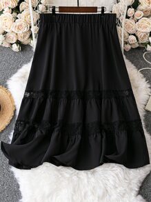 SHEIN Holidaya Váy Plus Size Tương phản ren màu trơn Giải trí - màu đen - Xem 2