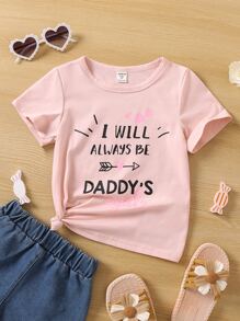 Toddler Girls Slogan & Heart Print Tee - Pink - View 1