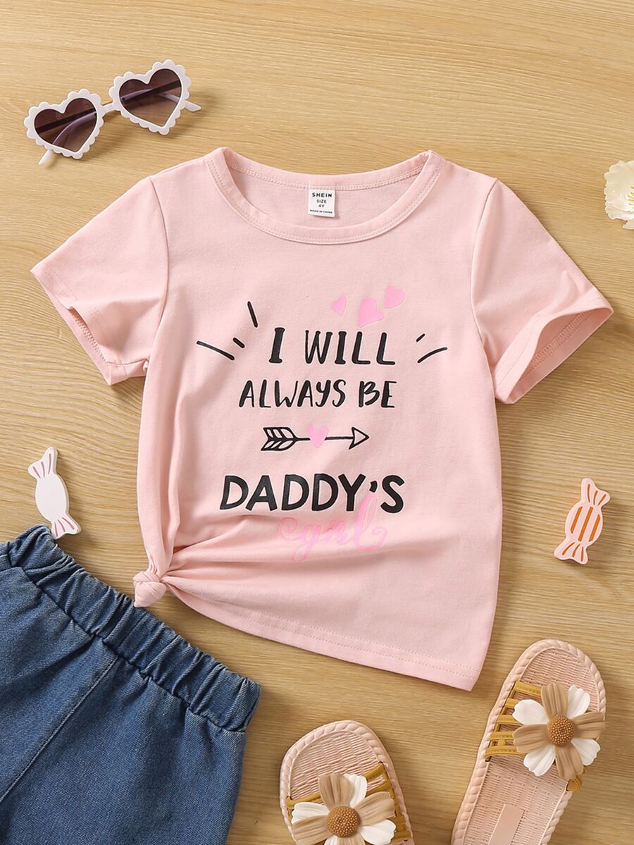 Toddler Girls Slogan & Heart Print Tee - Pink - View 1