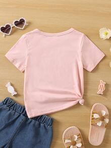 Toddler Girls Slogan & Heart Print Tee - Pink - View 2