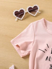 Toddler Girls Slogan & Heart Print Tee - Pink - View 3