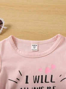 Toddler Girls Slogan & Heart Print Tee - Pink - View 4
