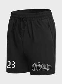 Manfinity Running Quần short nam họa tiết dây rút eo thể thao Quần short tập gym - màu đen - Xem 1