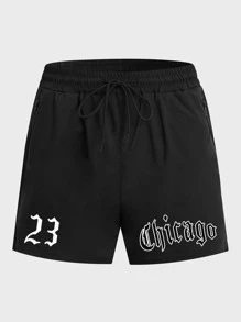 Manfinity Running Quần short nam họa tiết dây rút eo thể thao Quần short tập gym - màu đen - Xem 3