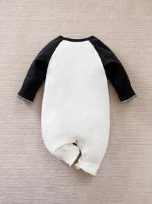 Yierying Đứa bé trai Đồ họa Hoạt hình Tay Raglan Áo liền quần - trắng - Xem 2