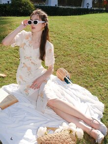 Đầm Dây kéo Trọn gói Hoa Tất cả trên in Boho - trắng - Xem 7
