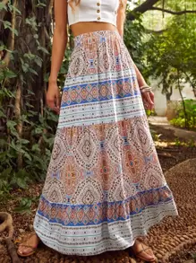 S BETRO Falda con estampado floral bajo con fruncido - Multicolor - Ver 1