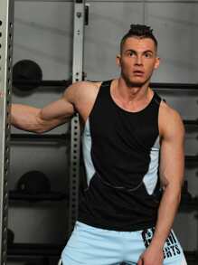 Hombres Top tank deportivo de dos tonos - Negro - Ver 4