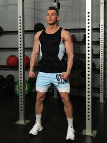 Hombres Top tank deportivo de dos tonos - Negro - Ver 5