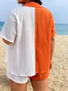 SHEIN Clasi de dos tonos Camisa & Shorts - Multicolor - Ver 2