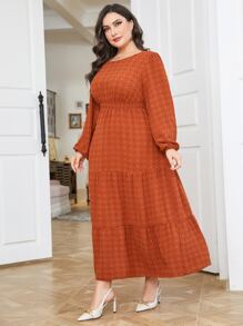 Mulvari 大碼圓點燈籠袖荷葉邊洋裝 - 亮橙色 - 查看 3