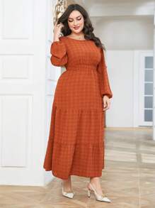 Mulvari 大碼圓點燈籠袖荷葉邊洋裝 - 亮橙色 - 查看 5