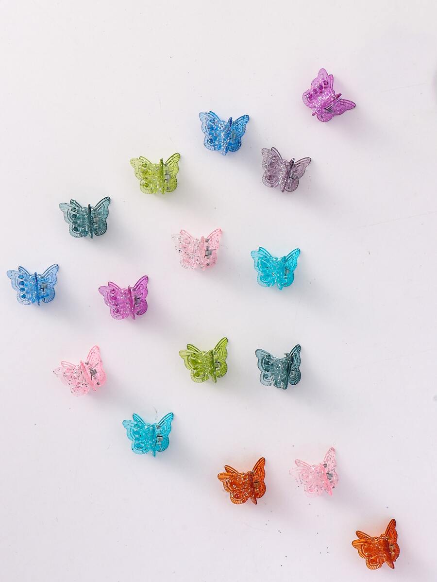 16入組小女童蝴蝶裝飾髮爪