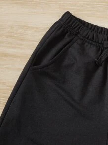 SHEIN Toddler Boys 3pcs Slogan Patched Detail Bow Front Shorts - Khaki - View 3